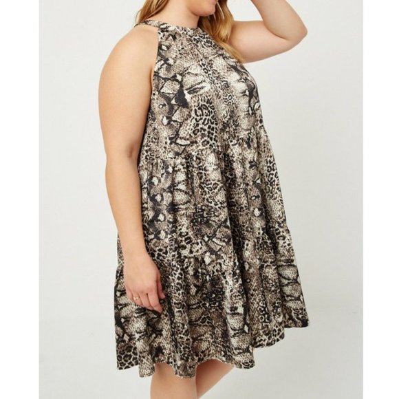 Plus Size Snake Print Babydoll Swing Tunic Dress - Picture 2 of 4